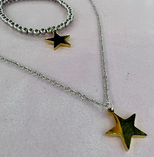 Collar con colgante en forma de estrella + pulsera